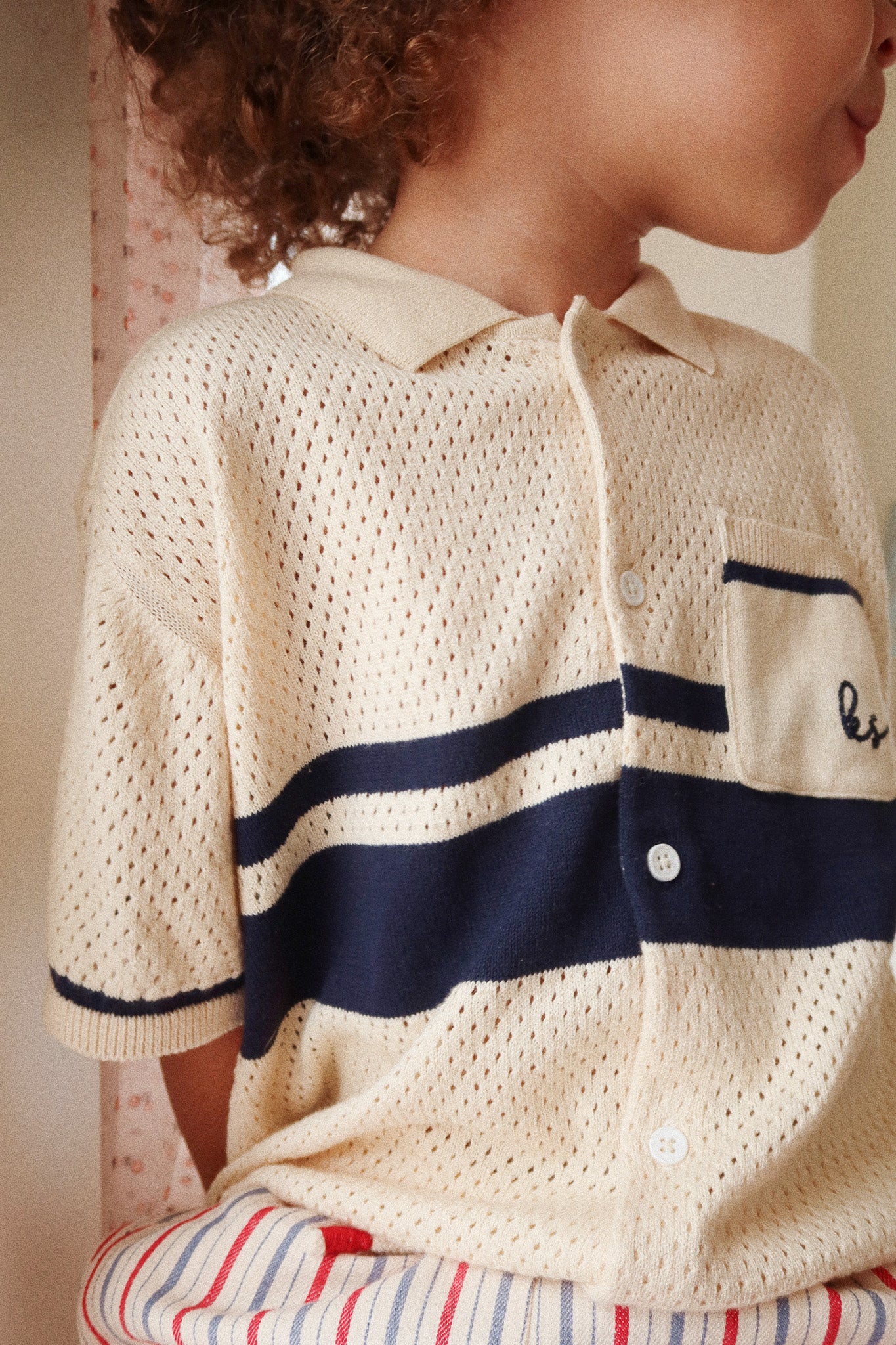 HAI Knit Organic Cotton Short Sleeves Polo Shirt Blue Stripe