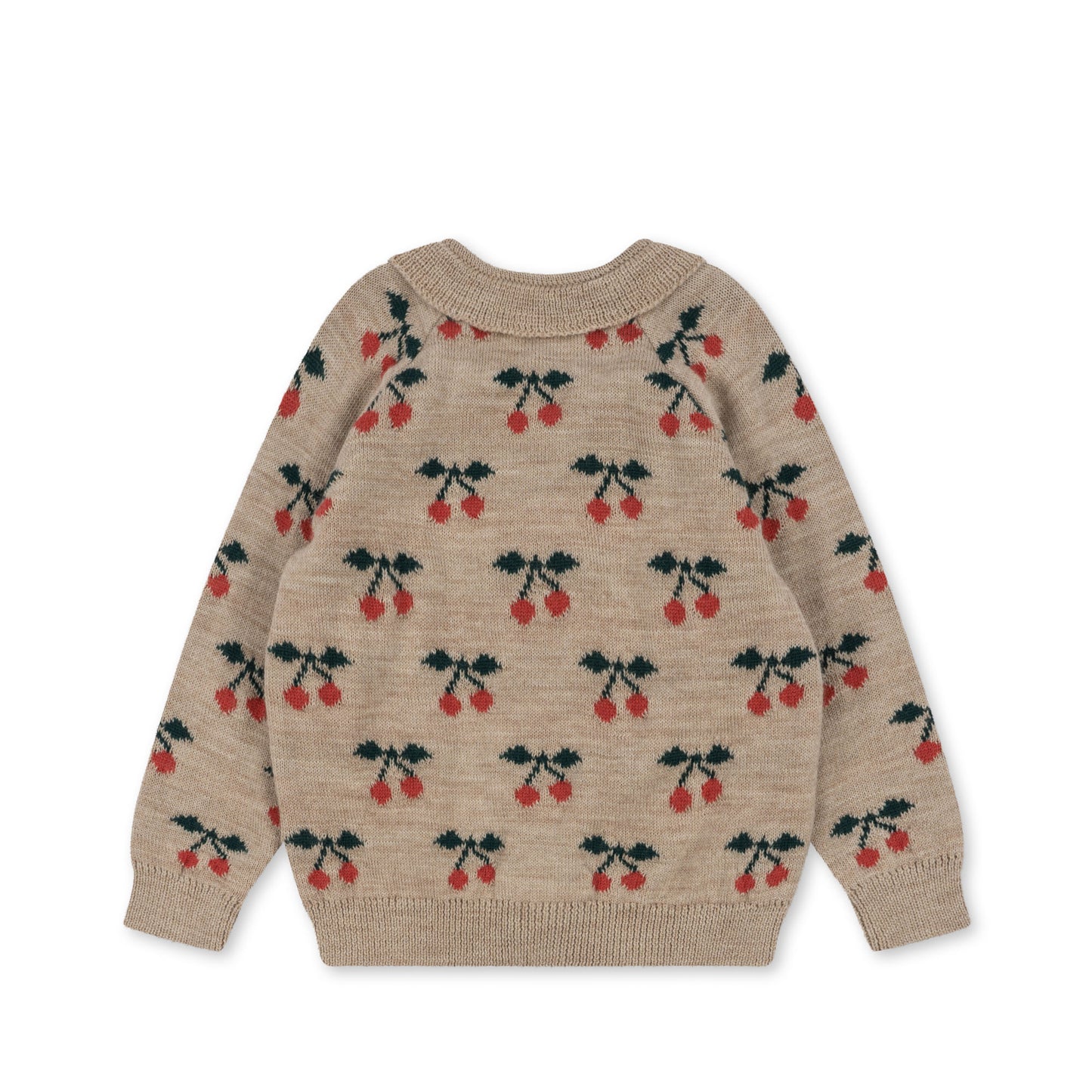 BELOU Cherry Holiday Merino Wool Knit Cardigan Beige