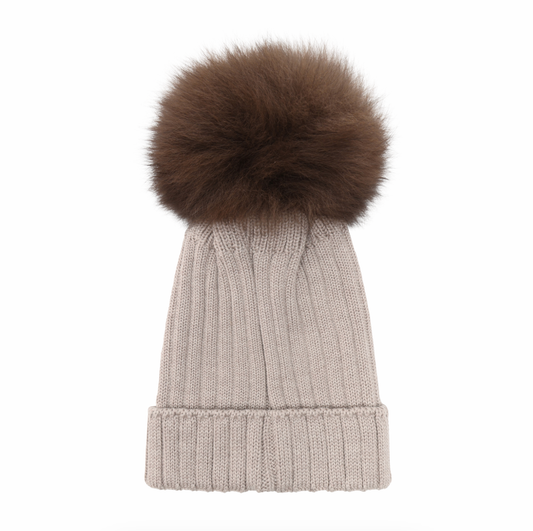 Huttelihut Kids Wool Alpaca Pompom Knit Beanie Camel Melange