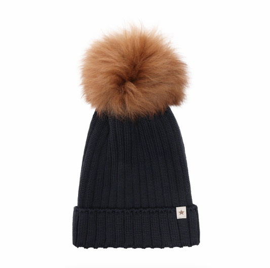 Huttelihut Kids Wool Alpaca Pompom Knit Beanie Dark Navy