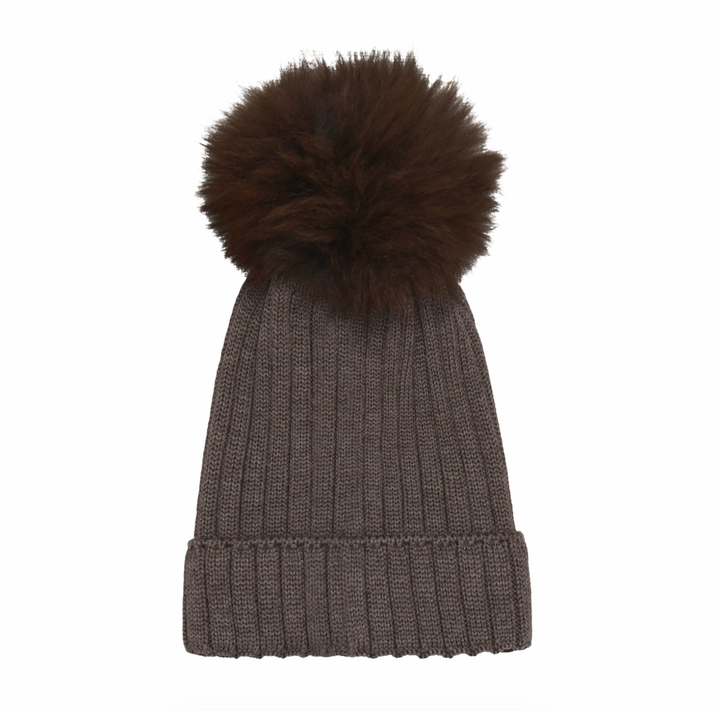 Huttelihut Kids Wool Alpaca Pompom Knit Beanie Taupe Brown