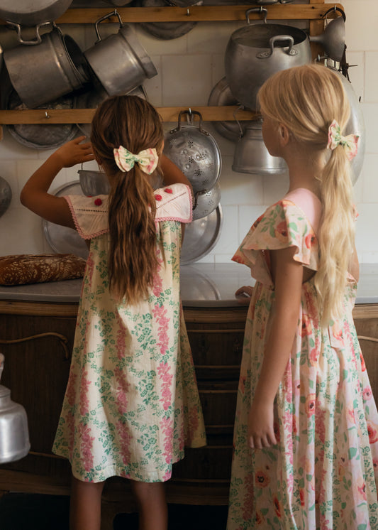 Camelia Vintage Flowers Printed Organic Cotton Sleeveless Embroidered Collar Dress Arabesque