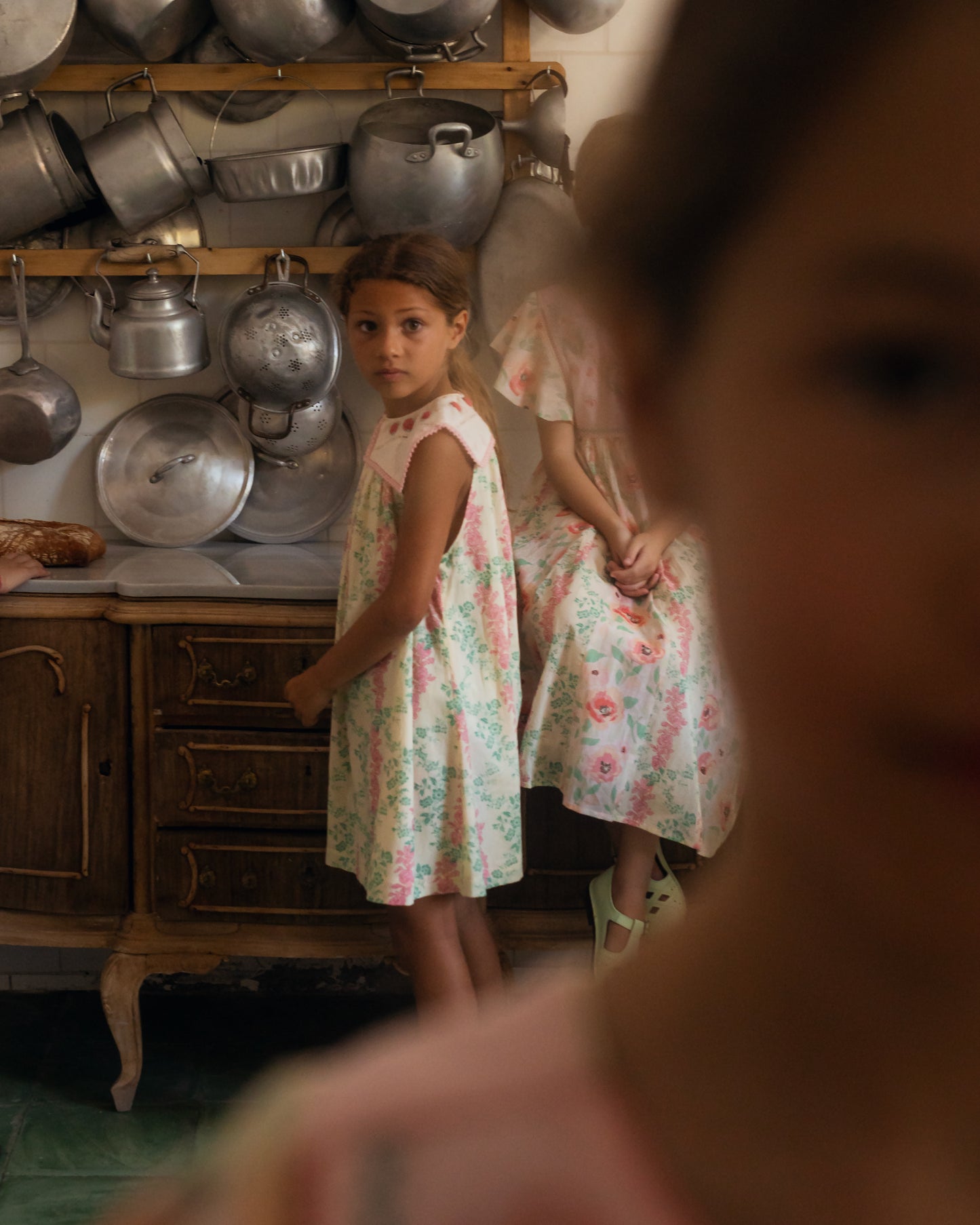 Camelia Vintage Flowers Printed Organic Cotton Sleeveless Embroidered Collar Dress Arabesque