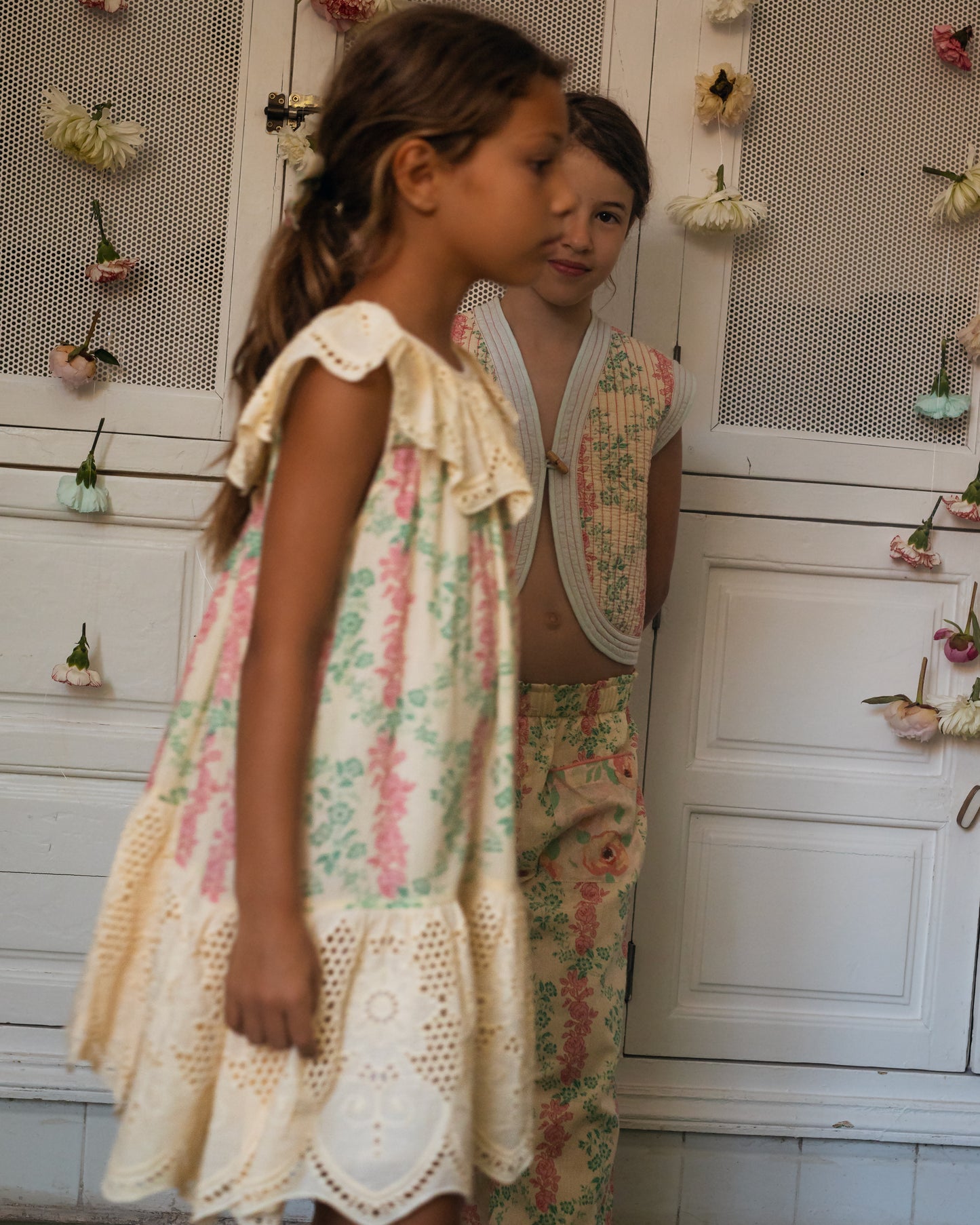 Mimosa Floral Lace Trim Organic Cotton Sleeveless Dress Arabesque