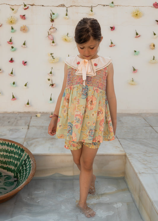 Aquaverde Pastel Garden Floral Girls Summer Two-Piece Set
