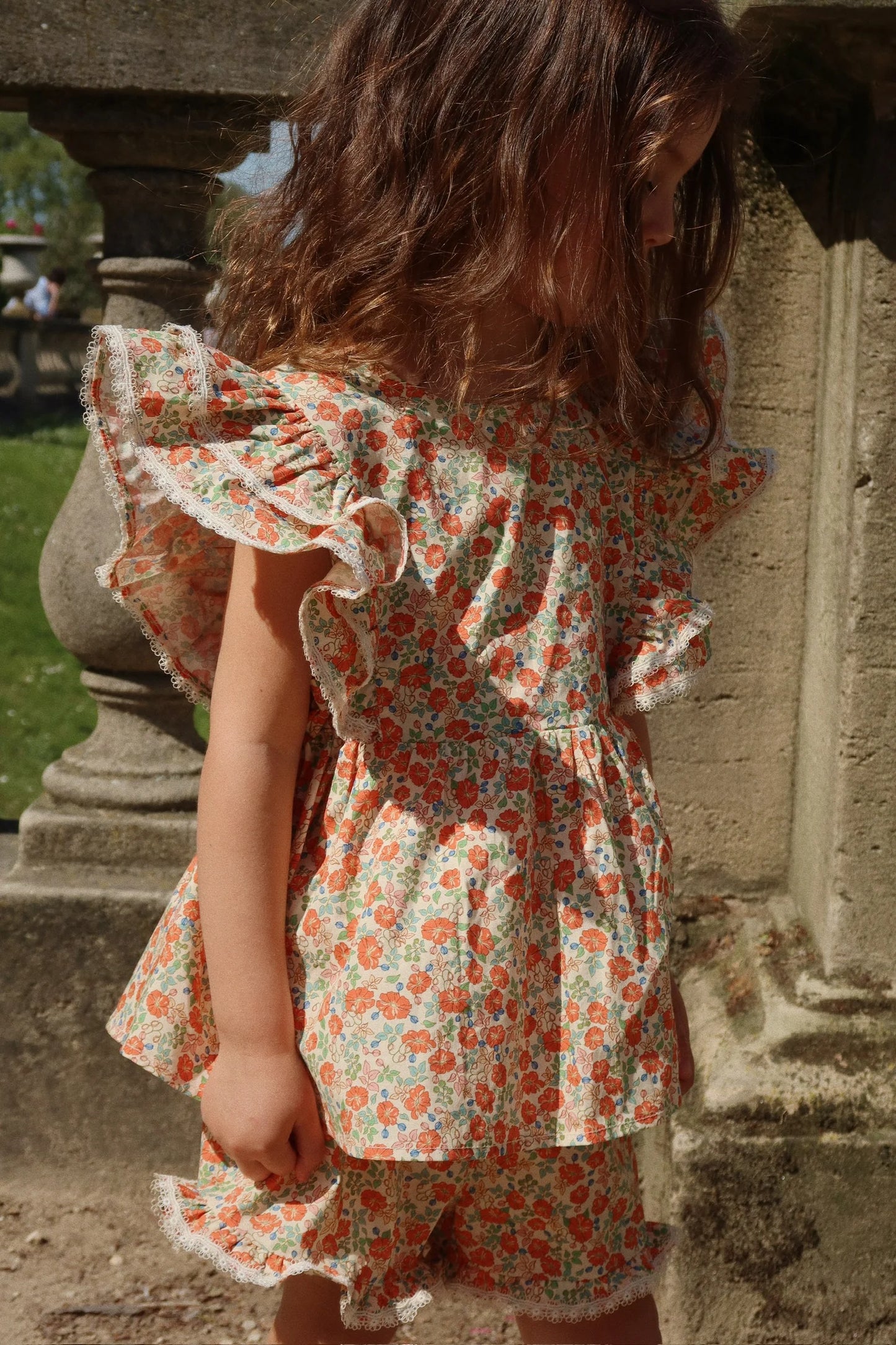 VERBENA Summer Blossom Floral Ruffle Shorts Organic Cotton Flower Printed