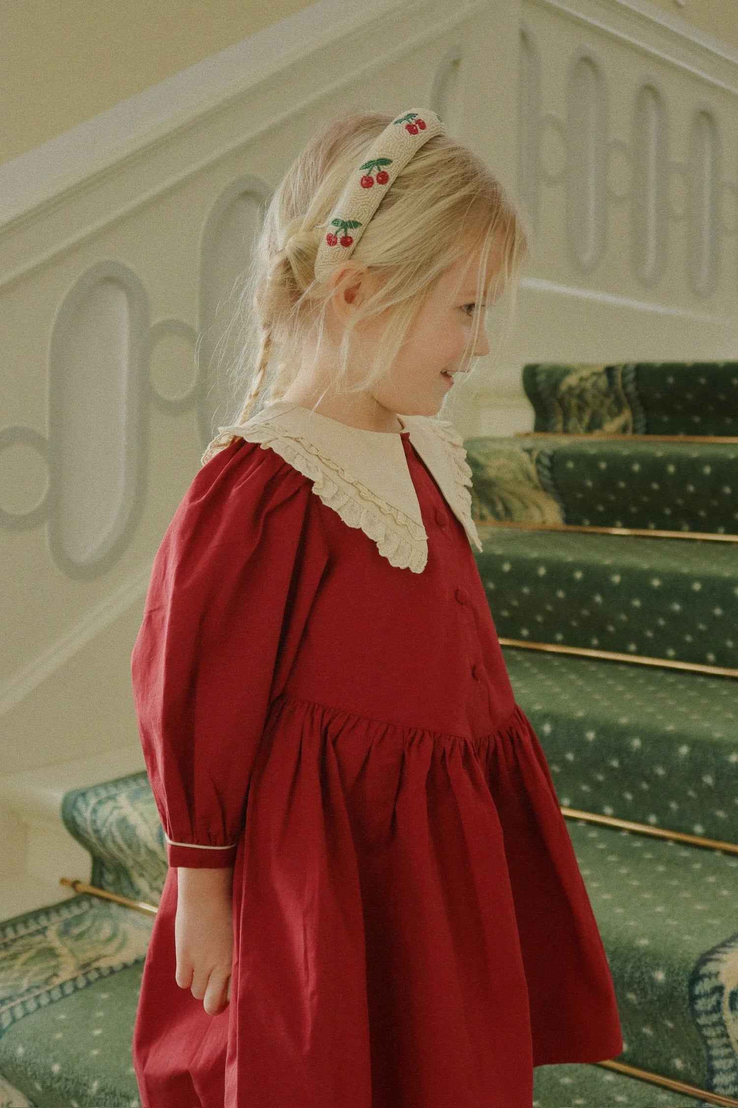COEUR Vintage Collar Organic Cotton Dress Burgundy-Konges Slojd Canada-LITTLEMÓN