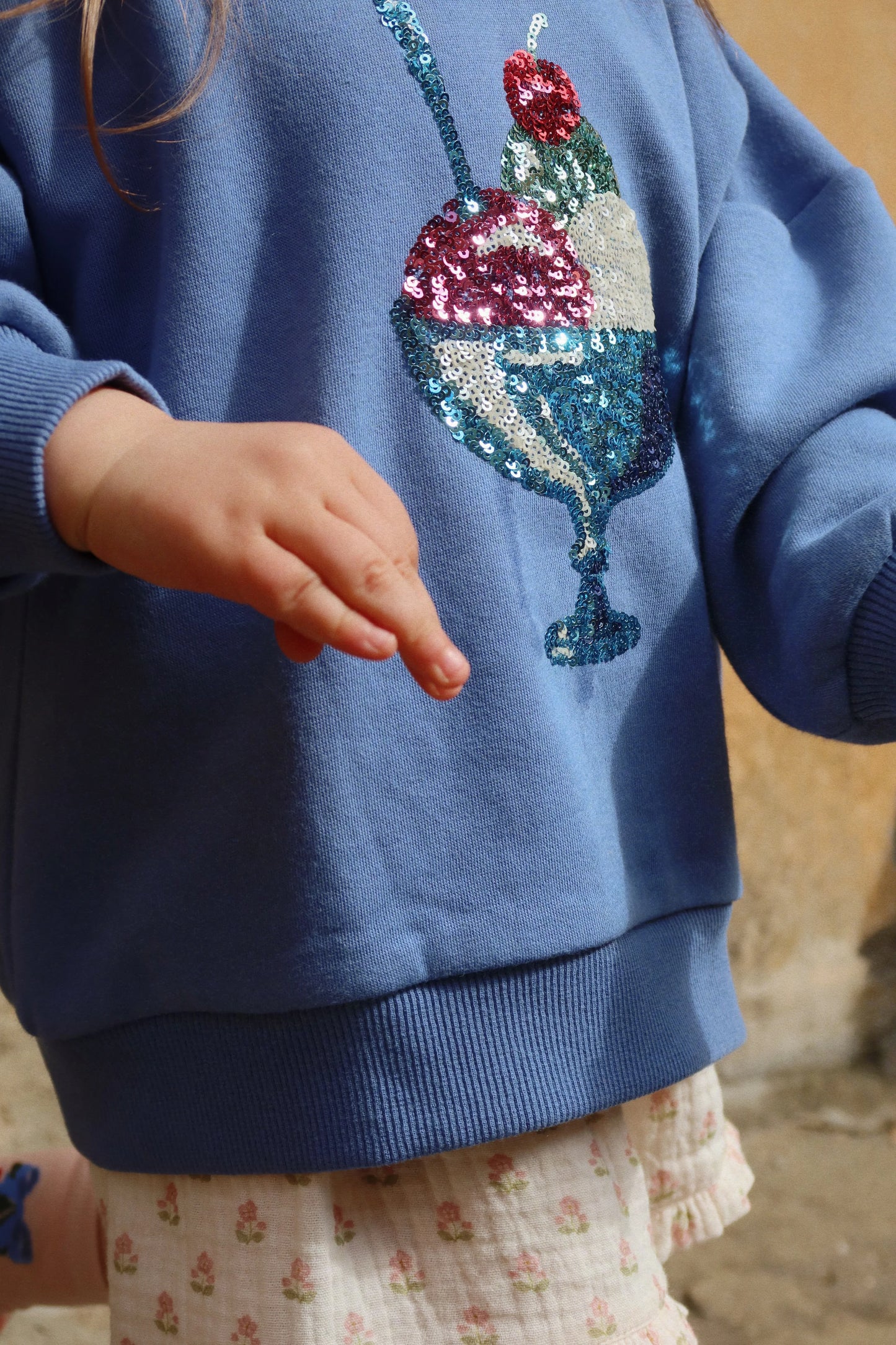LOUMILLA Sequin Ice Cream Sweatshirt Organic Cotton Embroidery Blue