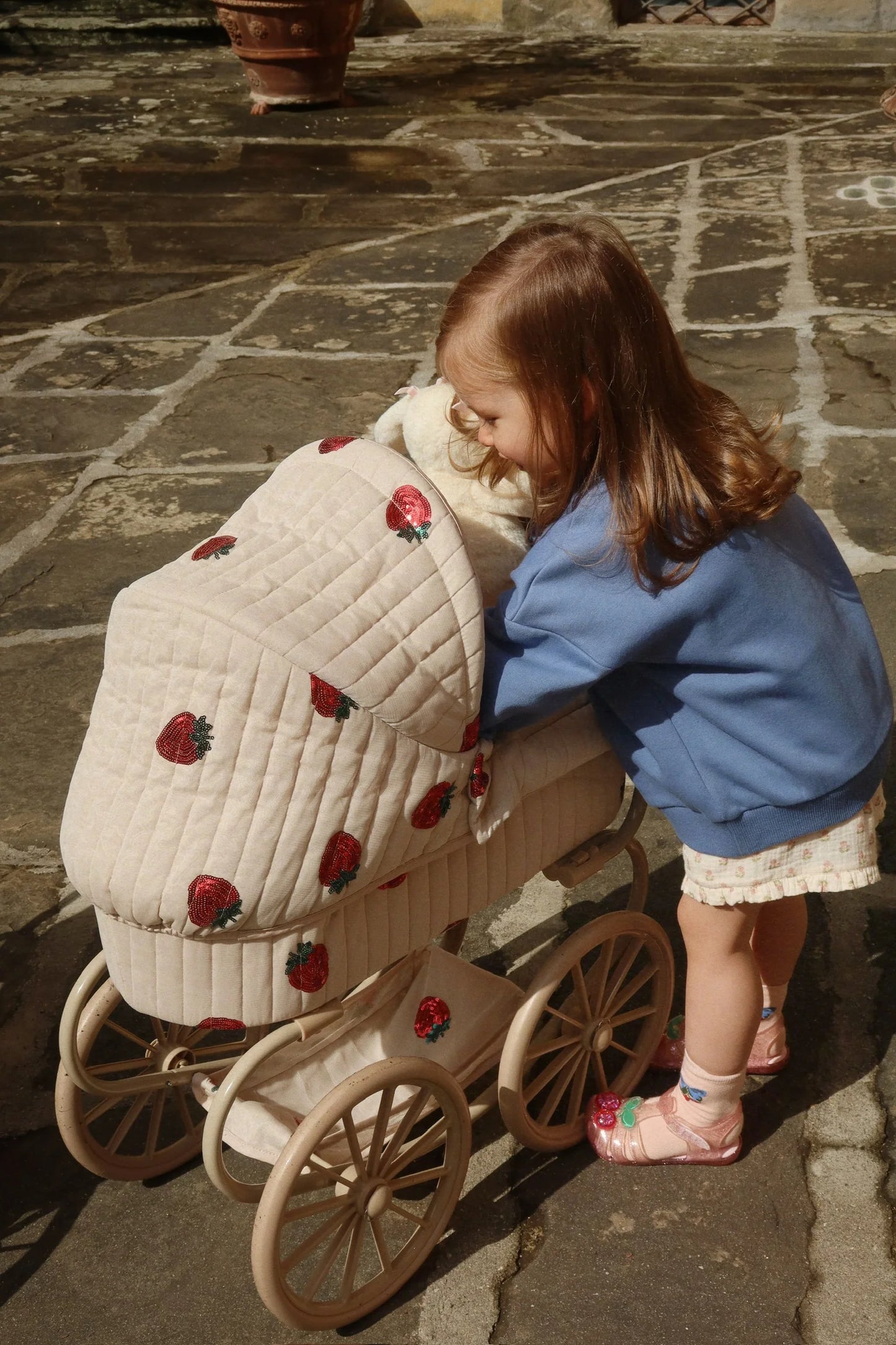 LOUMILLA Sequin Ice Cream Sweatshirt Organic Cotton Embroidery Blue