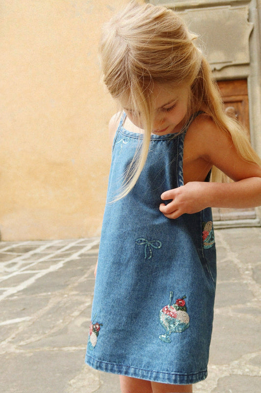 MAGOT Sequin Organic Cotton Strap Denim Dress Gelato