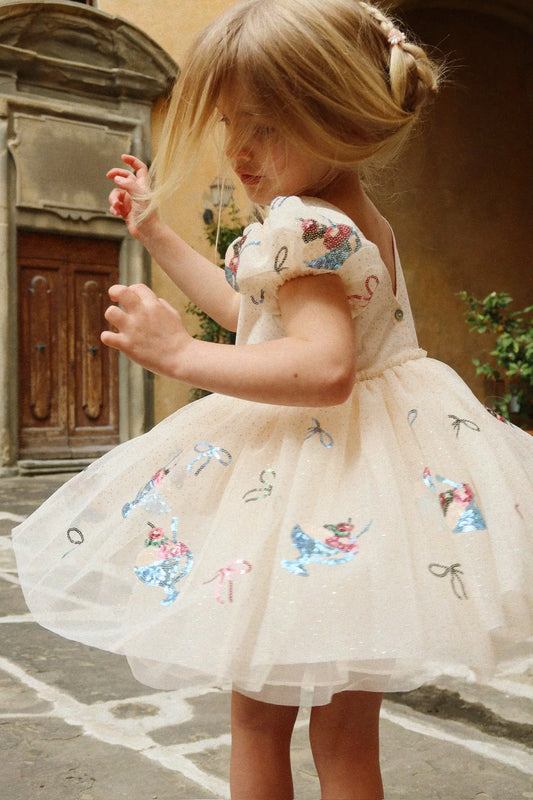 YVONNE Short Sleeves Puff Tulle Party Dress Sequin Ice Cream