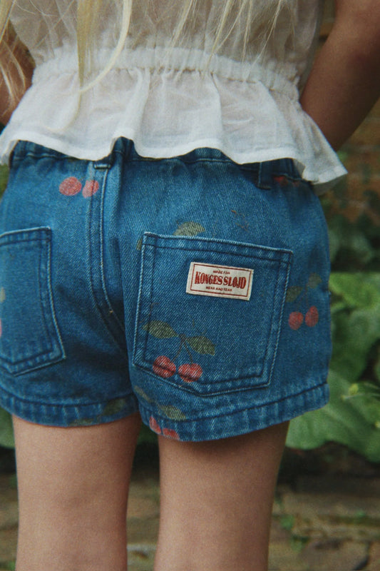 Konges Slojd MAGOT Girls Vintage Organic Cotton Denim Shorts Cherry Print