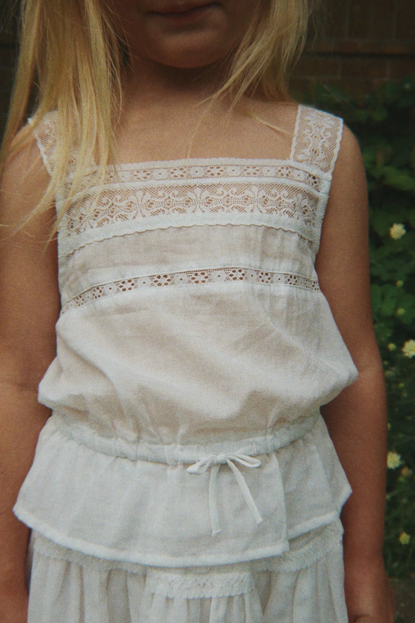 Konges Sløjd MORA Girls White Cotton Peplum Top Eyelet Lace Summer Tank Top