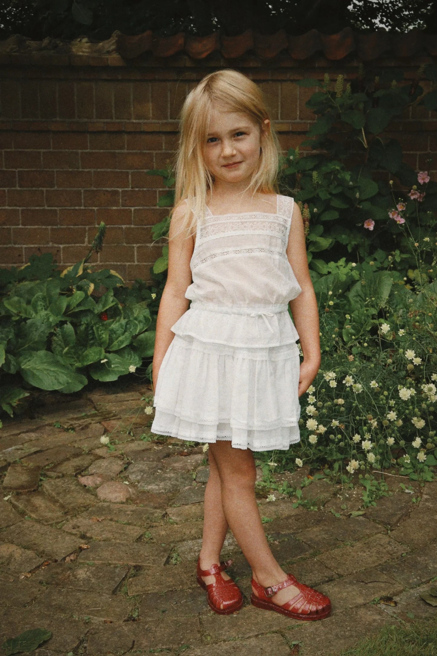 Konges Sløjd MORA Girls White Tiered Ruffle Organic Cotton Lace Skirt
