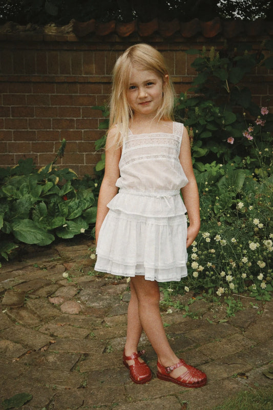 Konges Sløjd MORA Girls White Tiered Ruffle Organic Cotton Lace Skirt