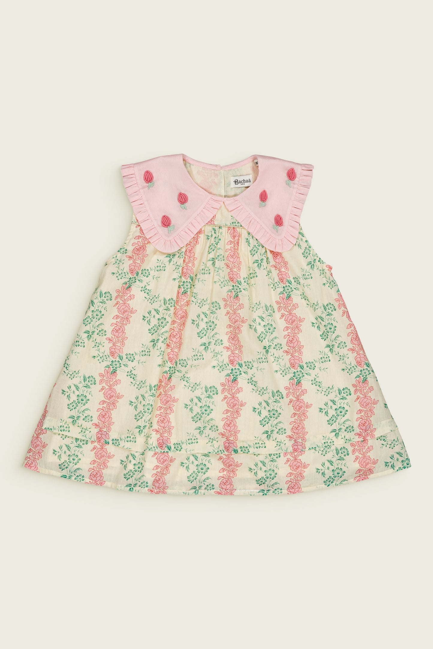 Mellow Yellow Vintage Flowers Printed Organic Cotton Sleeveless Embroidered Collar Set Arabesque