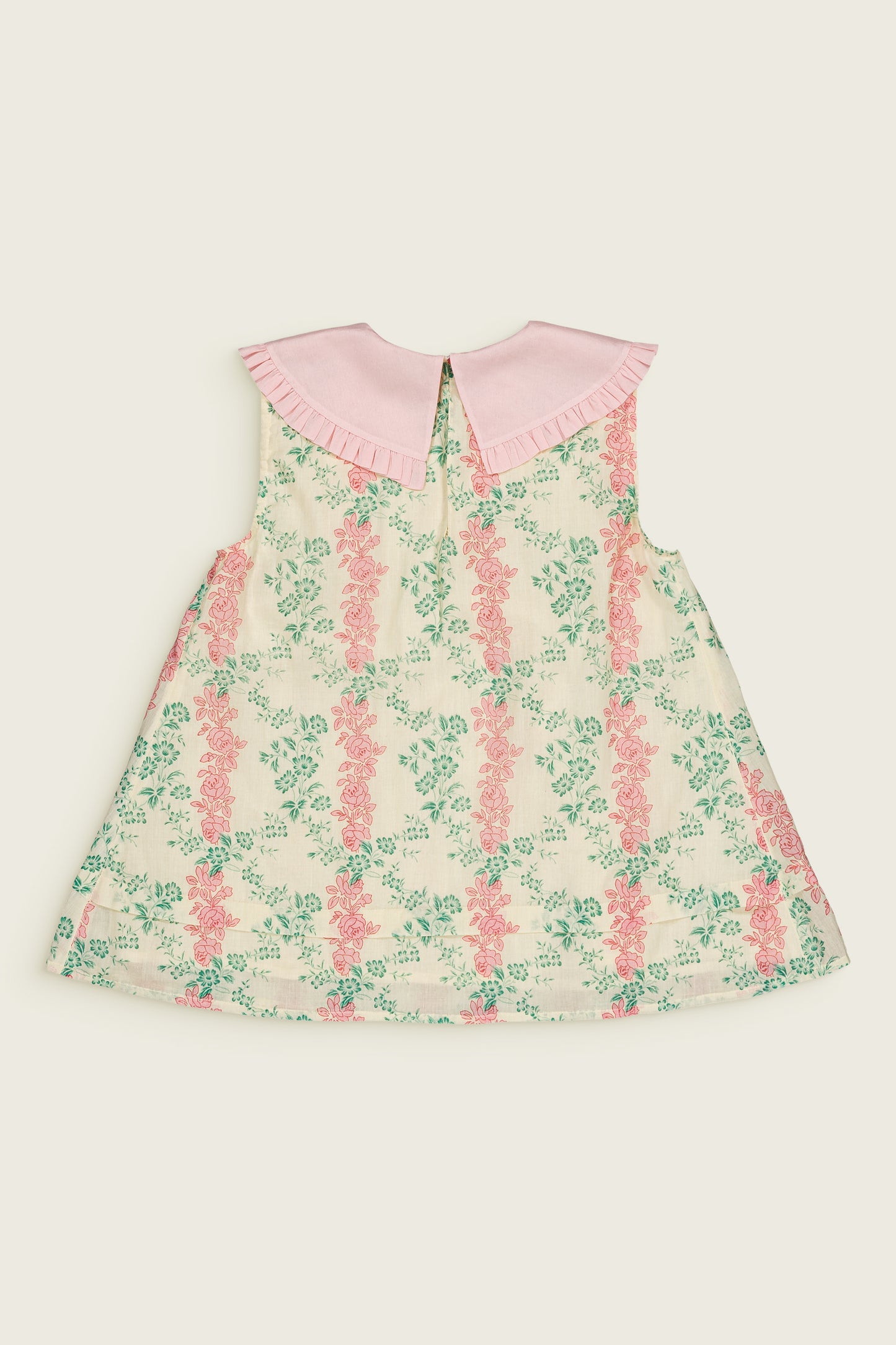 Mellow Yellow Vintage Flowers Printed Organic Cotton Sleeveless Embroidered Collar Set Arabesque