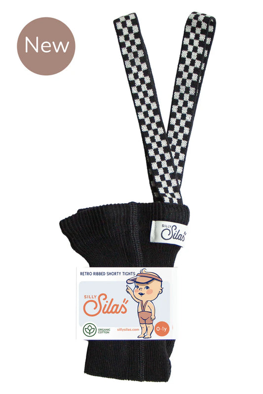 Shorty Retro Ribbed Cotton Classic Black Checked with Braces Tight