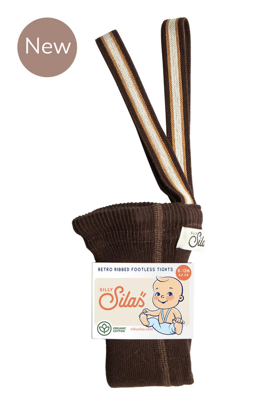 Footless Retro Ribbed Chocolate Brown Striped with Braces Tight