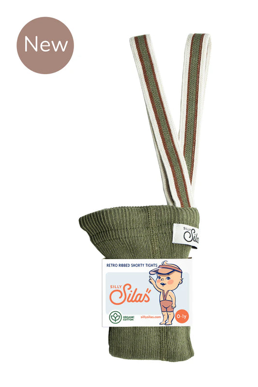 Footless Retro Ribbed Olive Striped with Braces Tight