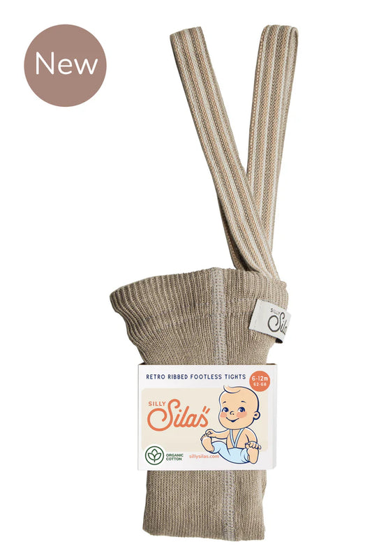 Footless Retro Ribbed Oyster Grey Striped with Braces Tight