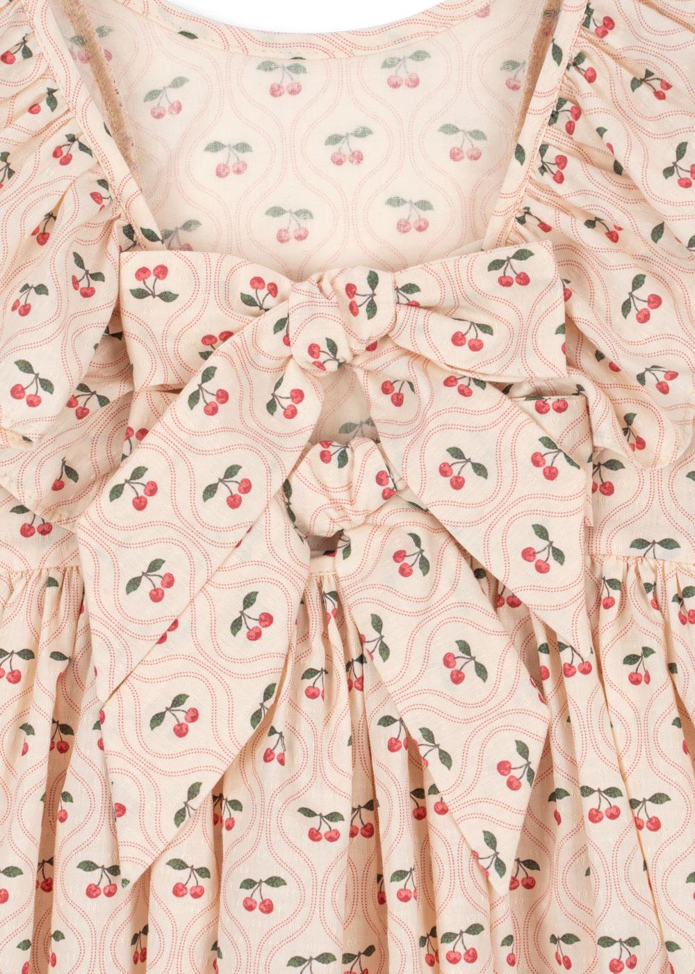 CIANNA Organic Cotton Long Sleeves Bow Dress Cherry Printed Pale Pink