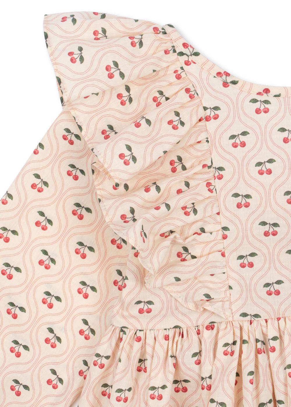 CIANNA Organic Cotton Long Sleeves Bow Dress Cherry Printed Pale Pink