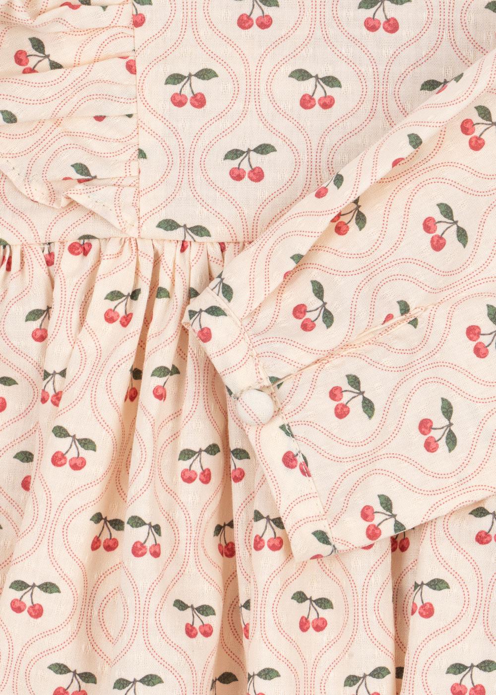 CIANNA Organic Cotton Long Sleeves Bow Dress Cherry Printed Pale Pink