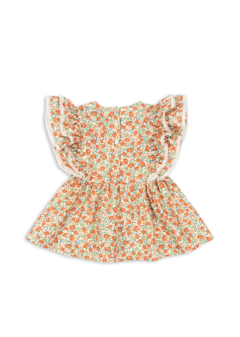 VERBENA Summer Floral Ruffle Sleeves Organic Cotton Top Flower Printed