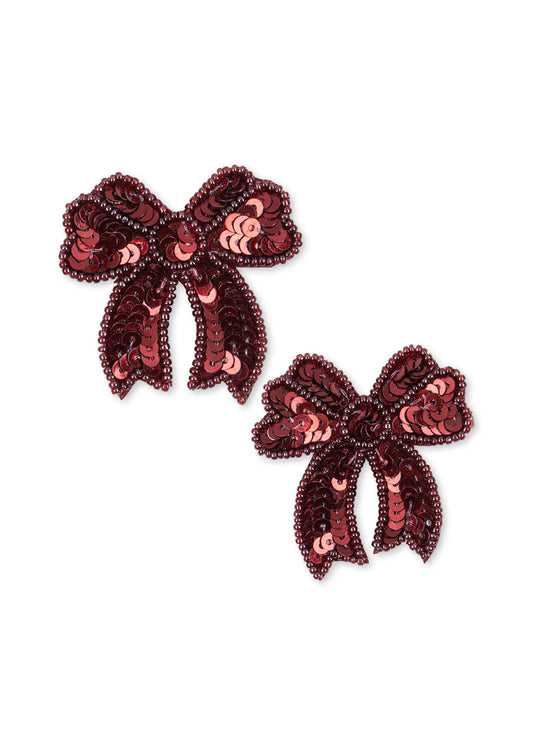 2 Pack Sequin Bow Hair Clip Red