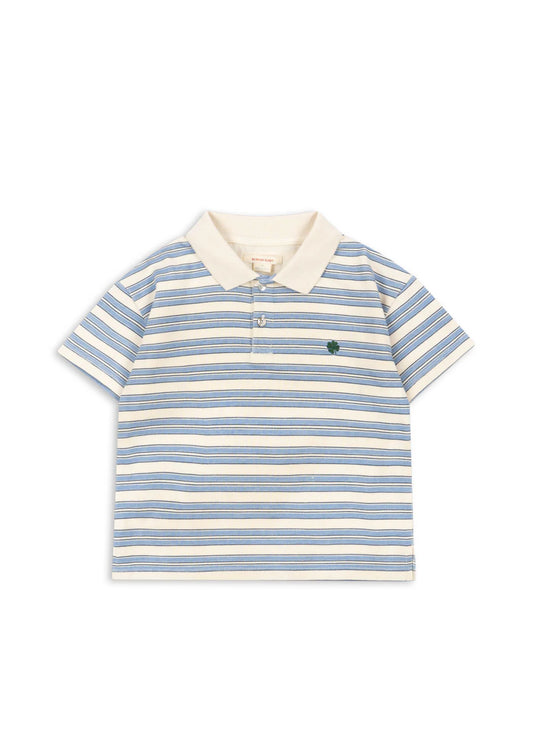 SPOTTY Short Sleeves Organic Cotton Polo Stripe Ciel