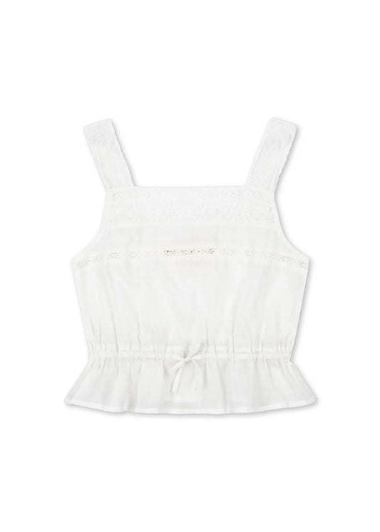 Konges Sløjd MORA Girls White Cotton Peplum Top Eyelet Lace Summer Tank Top
