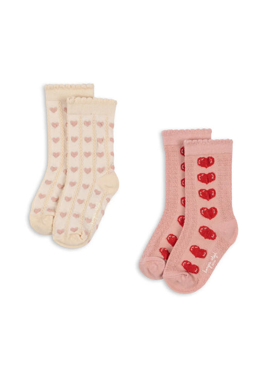Konges Sløjd 2 Pack Heart Jacquard Kids Socks Cream Pink