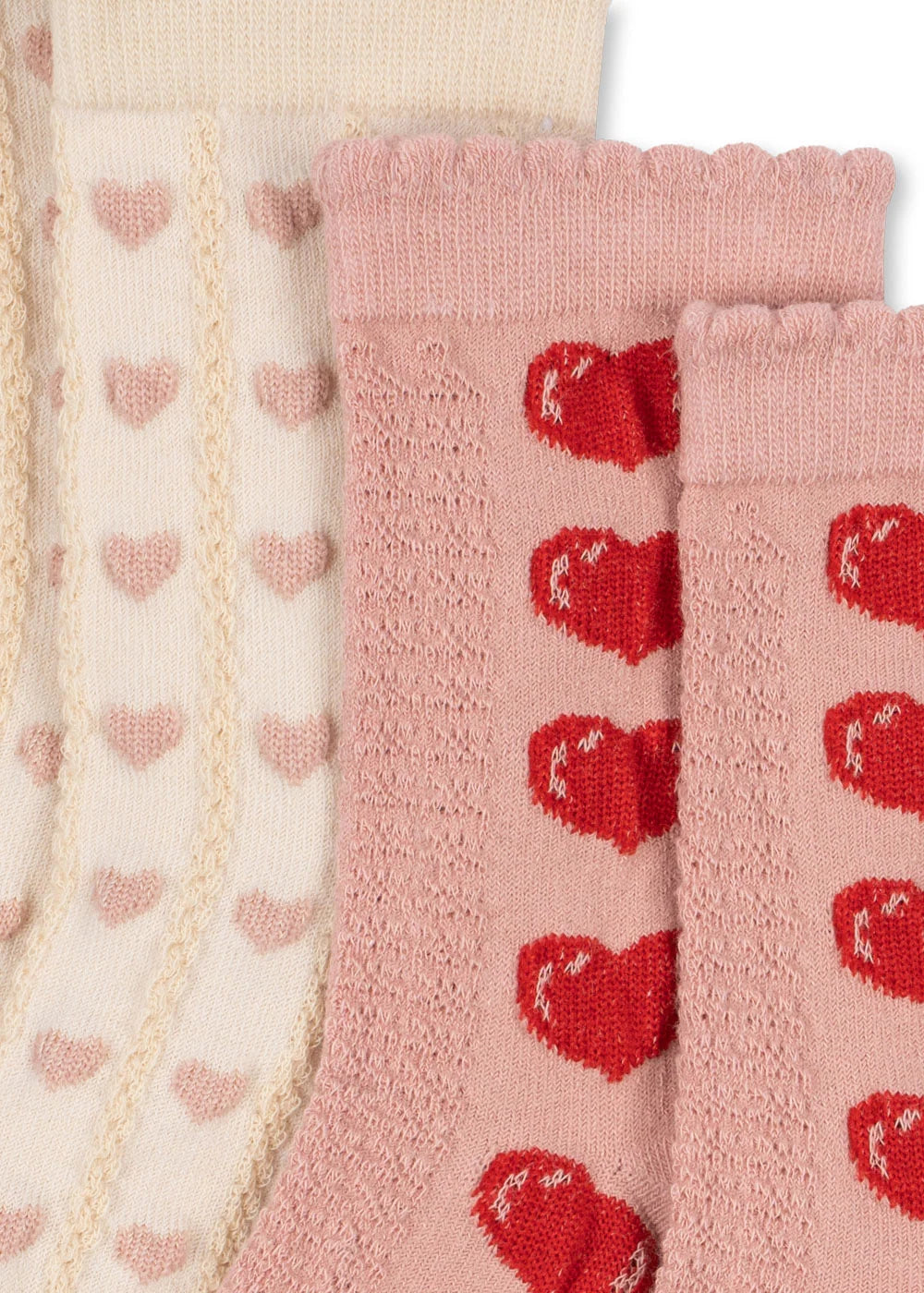 Konges Sløjd 2 Pack Heart Jacquard Kids Socks Cream Pink