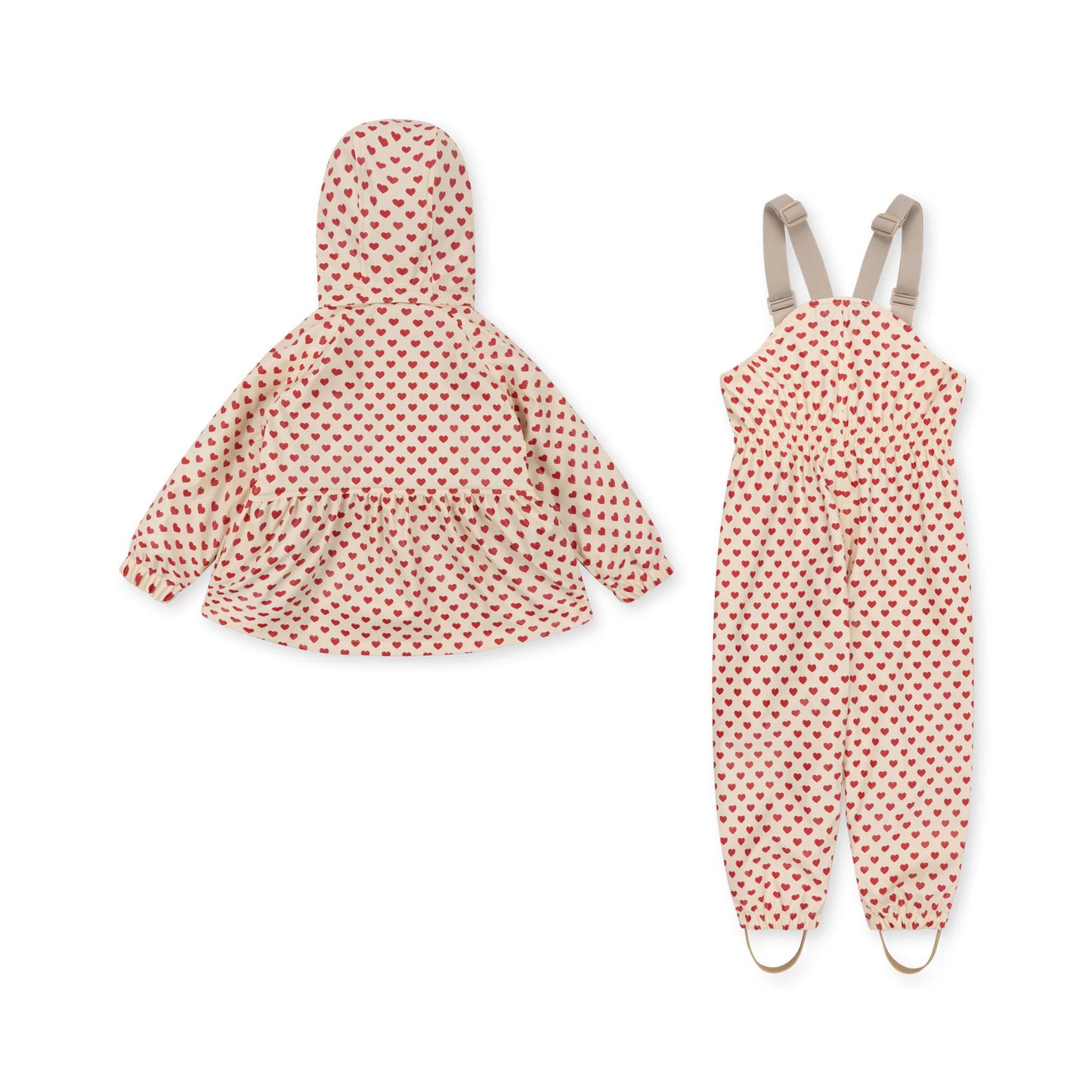 Konges Sløjd Rainy Palme Set Fleece Lined Waterproof Rain Jacket & Pants Red Hearts