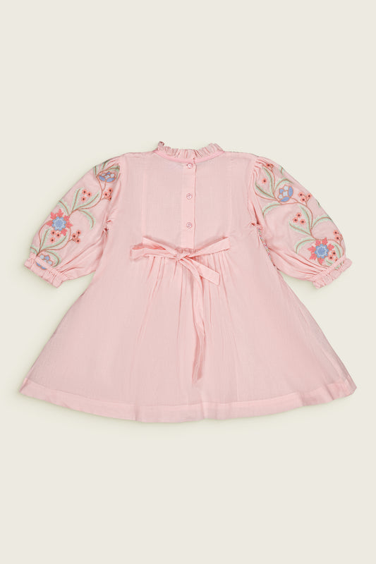 Pivoine Smocked Floral Organic Cotton Sleeves Dress Soft Pink