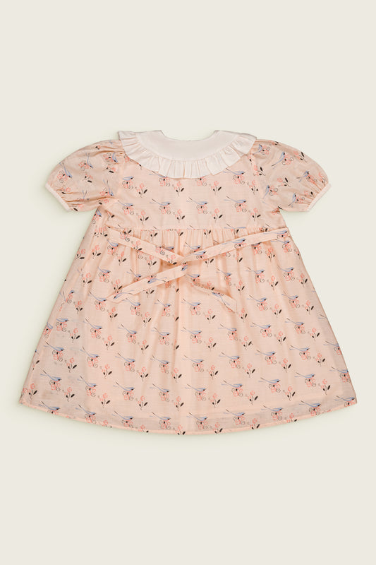 Sesame Vintage Bird Organic Cotton Floral Dress Pink