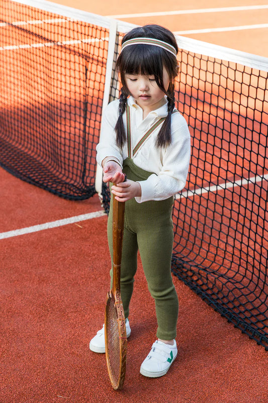 Footless Retro Ribbed Olive Striped with Braces Tight