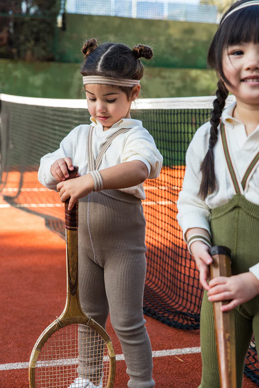 Footless Retro Ribbed Oyster Grey Striped with Braces Tight