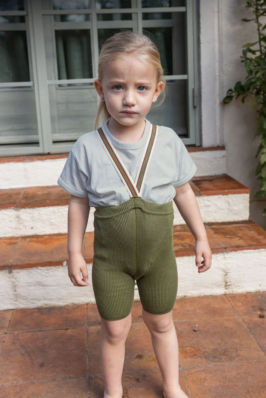 Shorty Retro Ribbed Cotton Olive Striped with Braces Tight