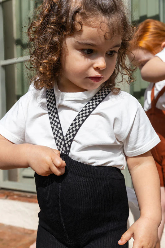 Shorty Retro Ribbed Cotton Classic Black Checked with Braces Tight