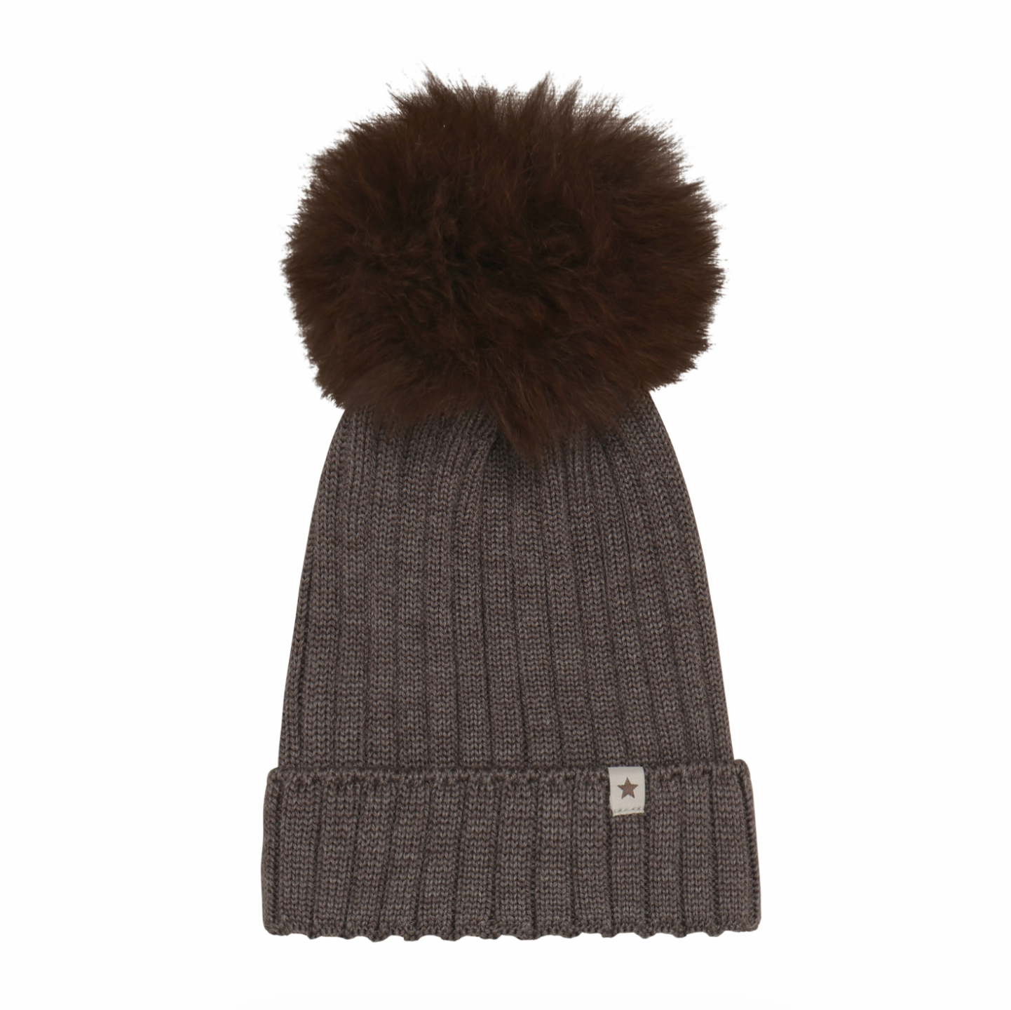 Huttelihut Kids Wool Alpaca Pompom Knit Beanie Taupe Brown