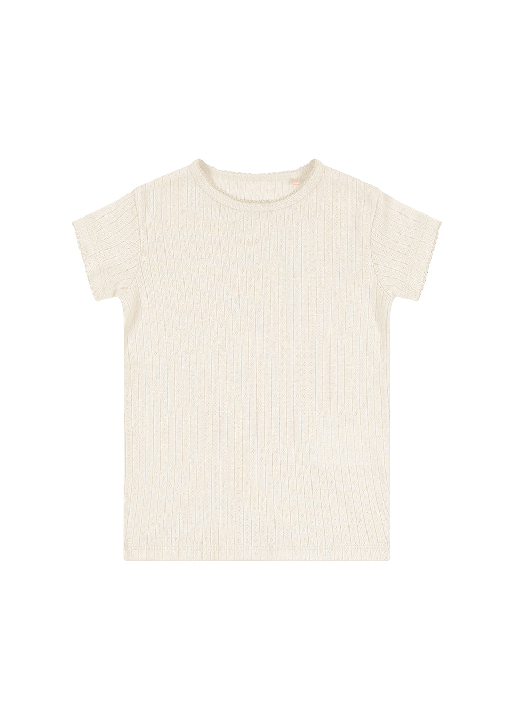 MINNIE Pointelle Knit Short Sleeves T Shirt Organic Cotton GOTS Cream White