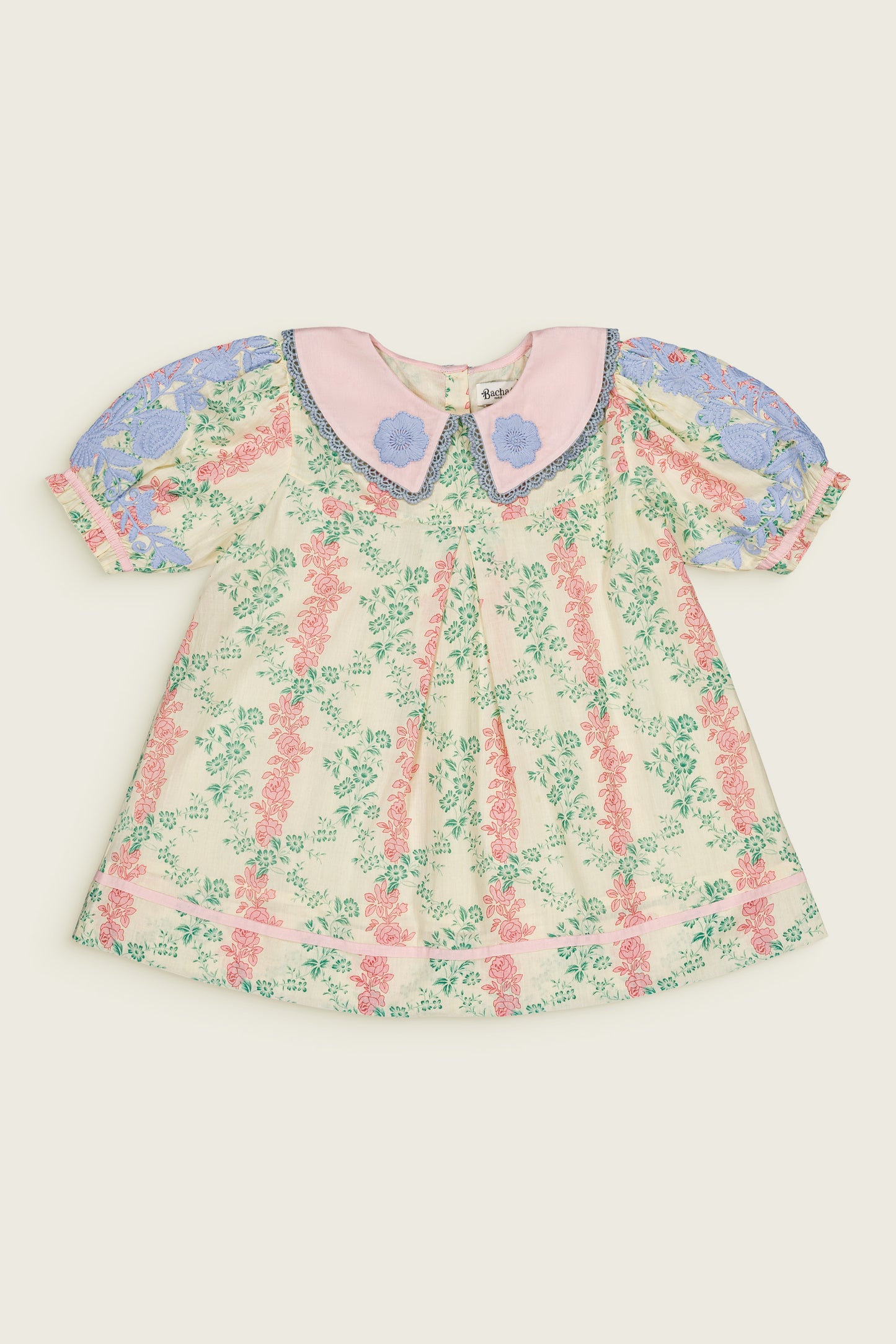 French-Inspired Floral Baby Short Sleeves Collar Organic Cotton Blouse Arabesque