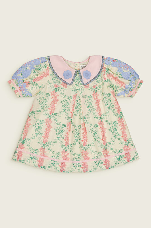 French-Inspired Floral Baby Short Sleeves Collar Organic Cotton Blouse Arabesque