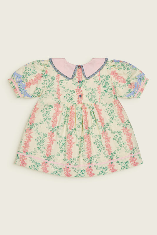 French-Inspired Floral Baby Short Sleeves Collar Organic Cotton Blouse Arabesque