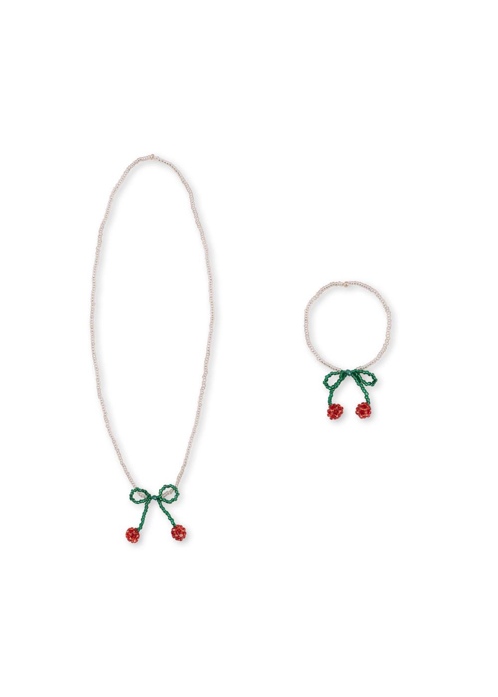 Pearly Necklace & Bracelet Set Cherry