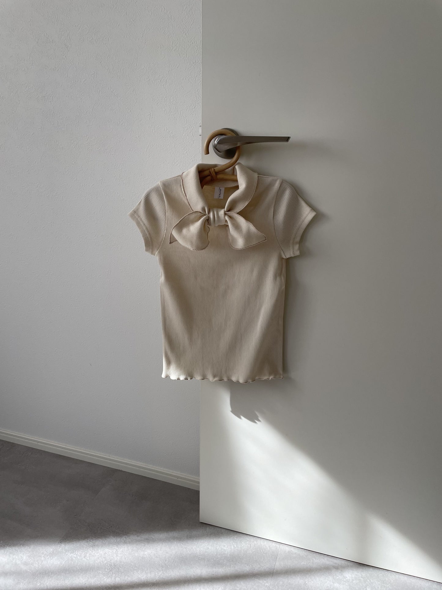 Cotton Bowtie Short Sleeves Strip T Shirt White