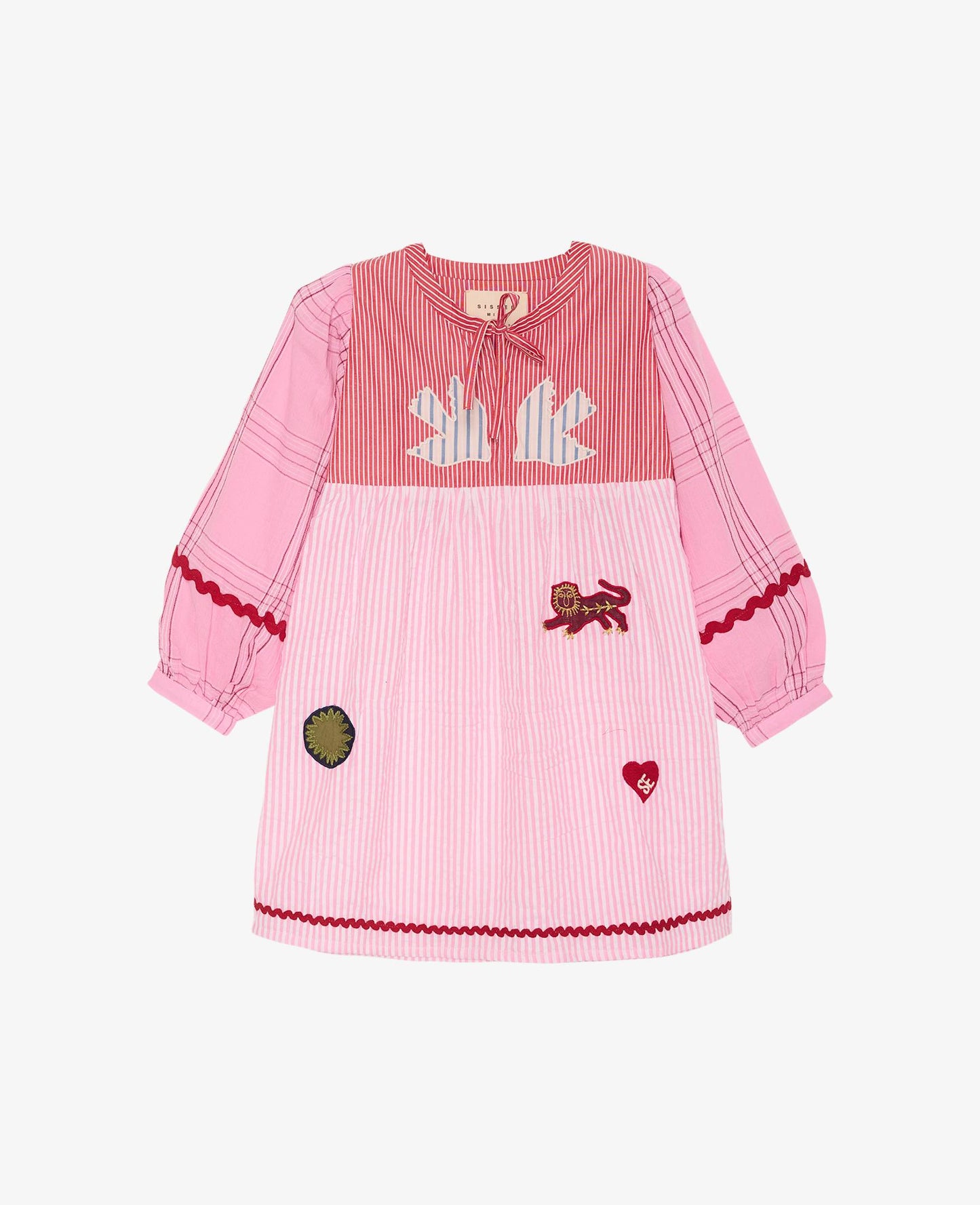 Sissel Edelbo Gaia MINI Pink Patchwork Seersucker Long Sleeve Dress Rose Mix