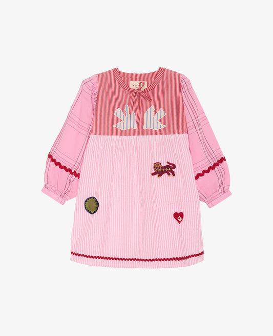 Sissel Edelbo Gaia MINI Pink Patchwork Seersucker Long Sleeve Dress Rose Mix